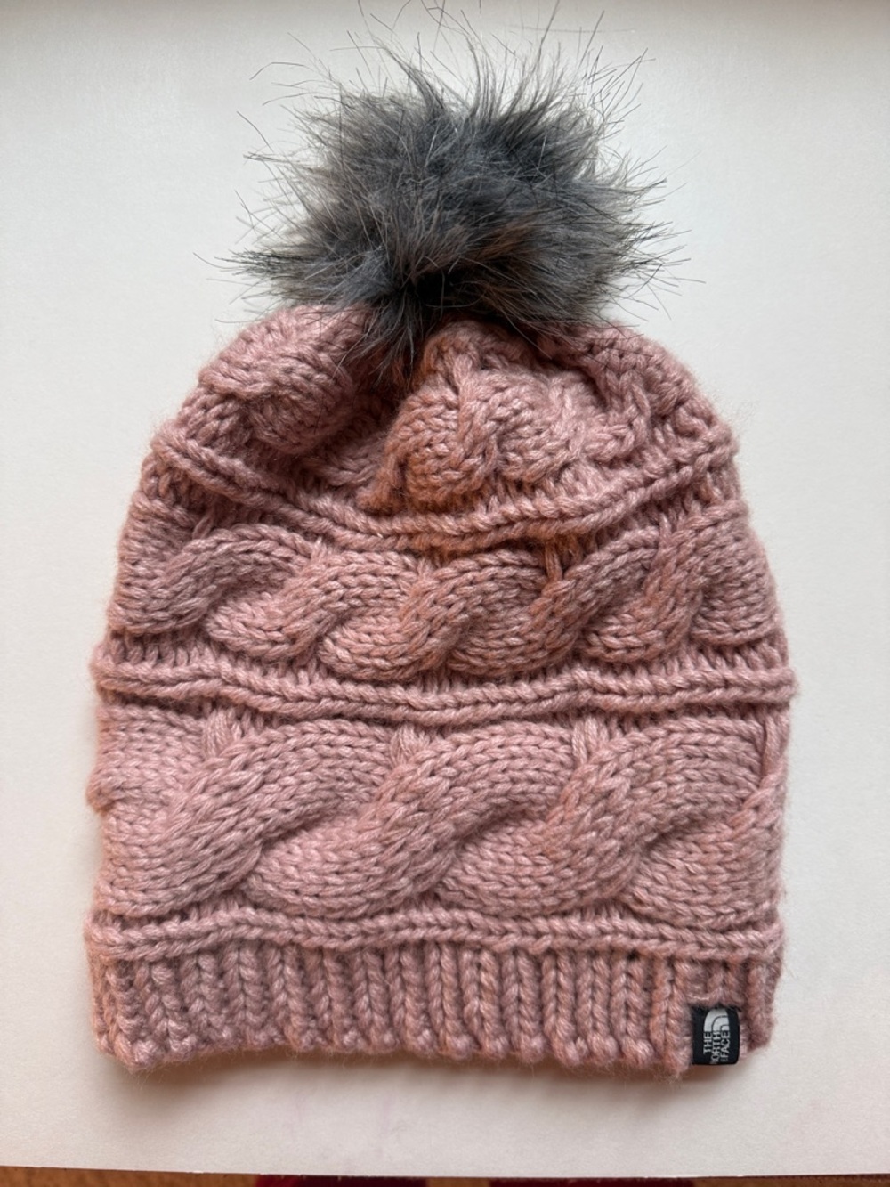 The North Face Pink Cable Knit Pom Beanie